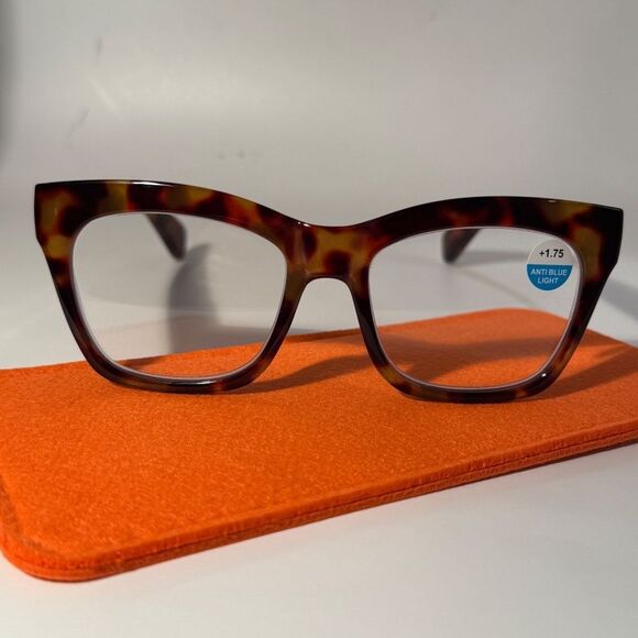 1562 Mona Reading Glasses 1.75 Tortoise Readers Rounded Square Frame NWT - Picture 2 of 9